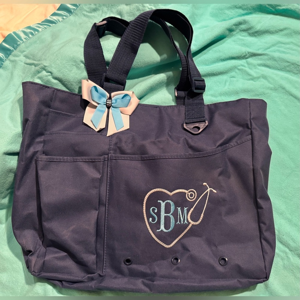 Stylish Navy Tote Bag with Embroidered Design